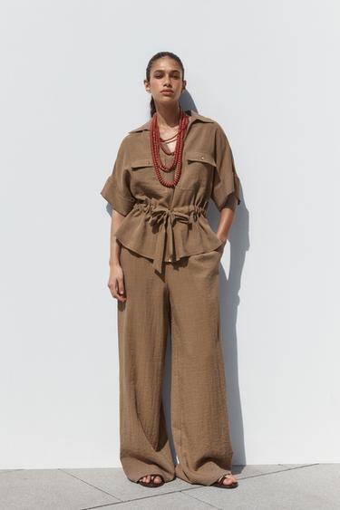 PANTALÓN RÚSTICO WIDE LEG - Marrón de Zara