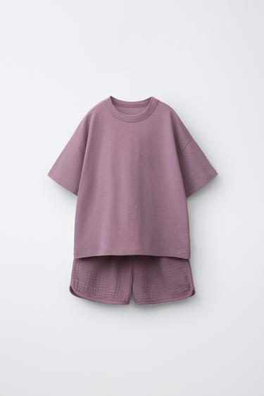 T-SHIRT AND BERMUDA SHORTS SET - Burgundy by Zara