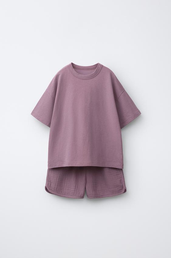 T-SHIRT AND BERMUDA SHORTS SET - Burgundy by Zara - Image 0