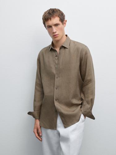 Zara 100% linen slim fit shirt - Khaki