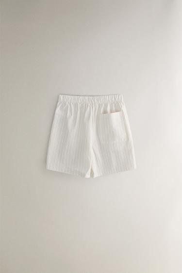 SHORT COTON RAYURES - Écru de Zara - Image 4