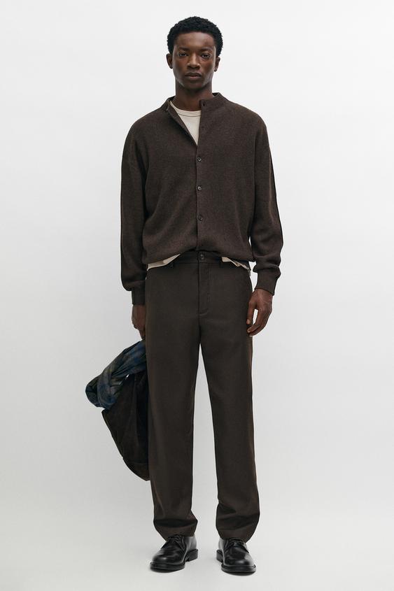 Zara 100% Wool Pants with Waist Detail - Brown - Image 0