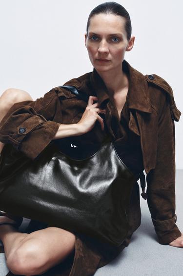 LIMITED EDITION LEATHER MAXI SHOPPER BAG - Chocolate by Zara