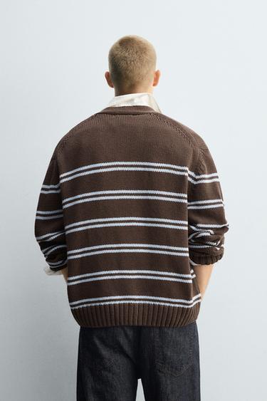 CARDIGAN JACQUARD RAYURES - Marron de Zara - Image 2