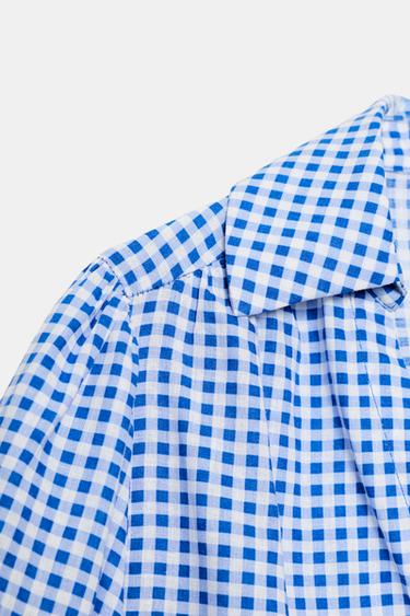 CHEMISE AVEC LIN À CARREAUX VICHY - Écru / Bleu de Zara - Image 2