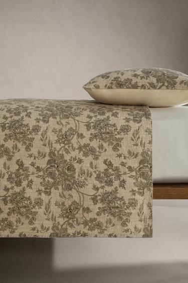 FLORAL COTTON AND LINEN QUILT - Light beige by Zara - Image 2