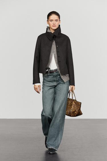 Zara Stand-up collar short jacket - Anthracite grey - Image 0