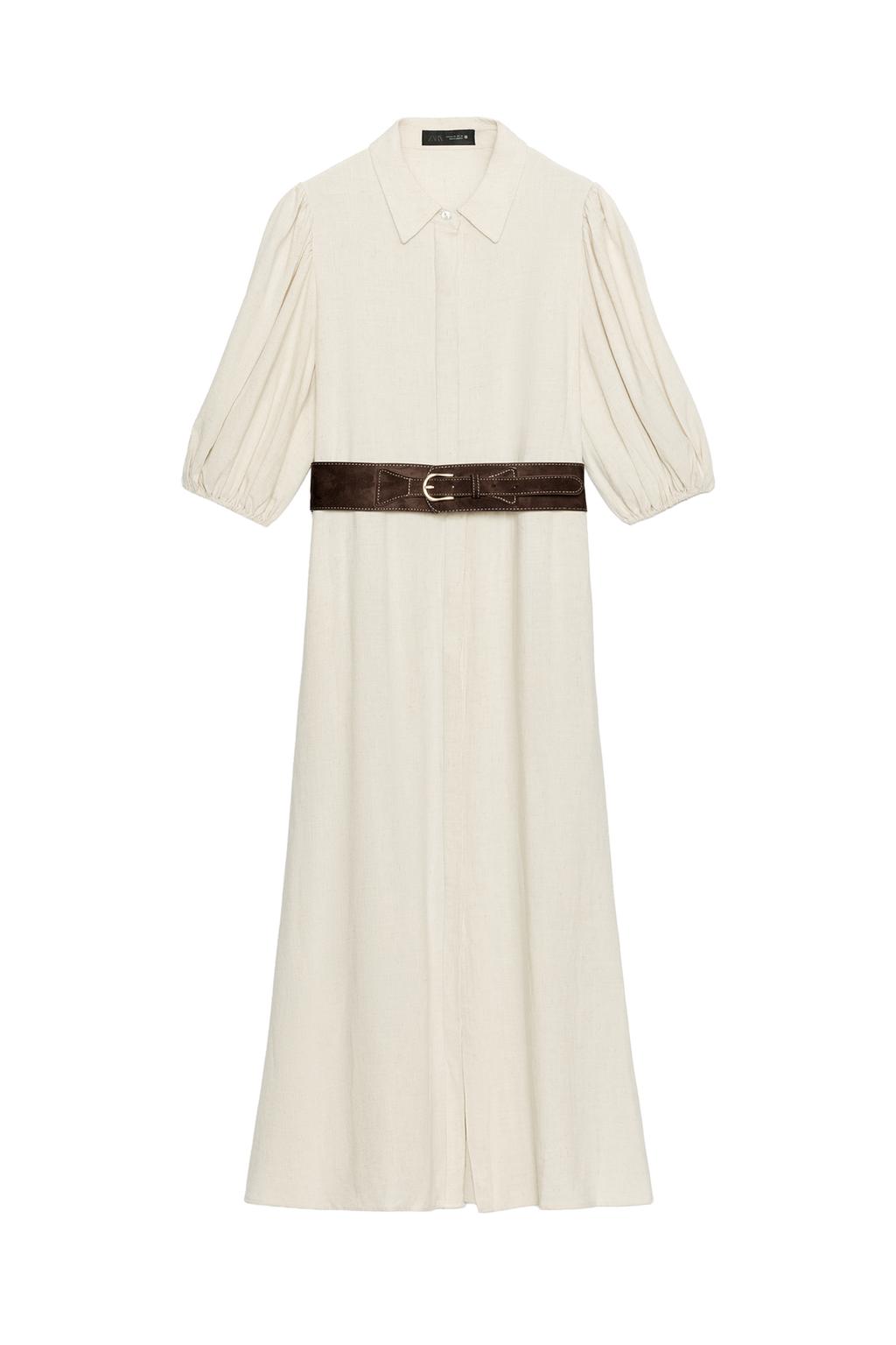 LINEN BLEND MIDI DRESS WITH BELT - image 3