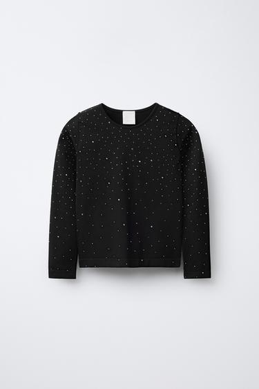 SEAMLESS RHINESTONE T-SHIRT - Black by Zara