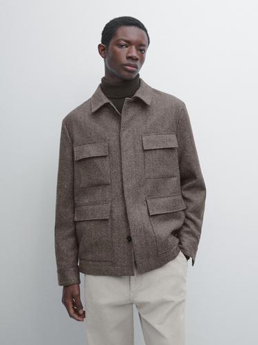 Chaqueta espiga mezcla lana - Visón de Zara