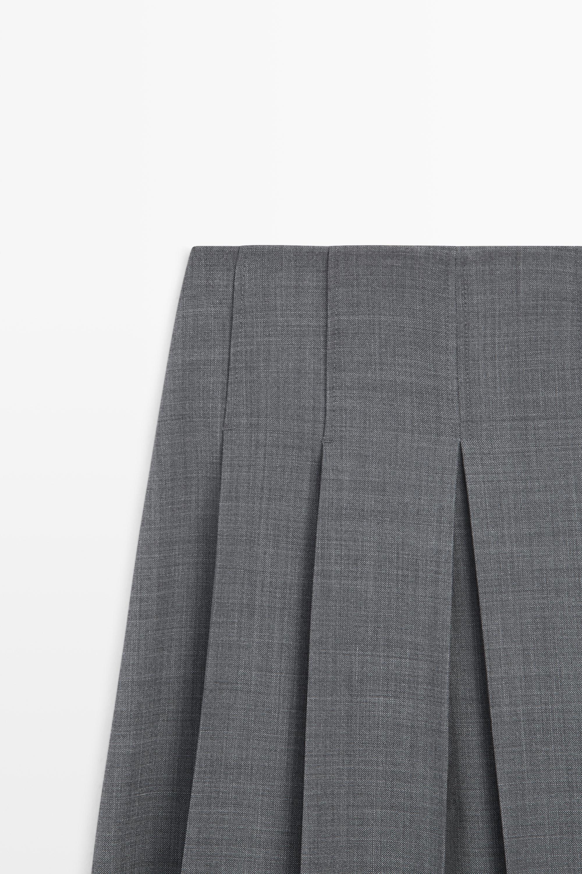 Pleated wool-blend midi skirt