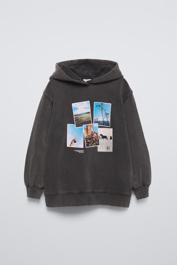 OVERSIZE PHOTO PRINT HOODIE - Anthracite grey | ZARA Ireland