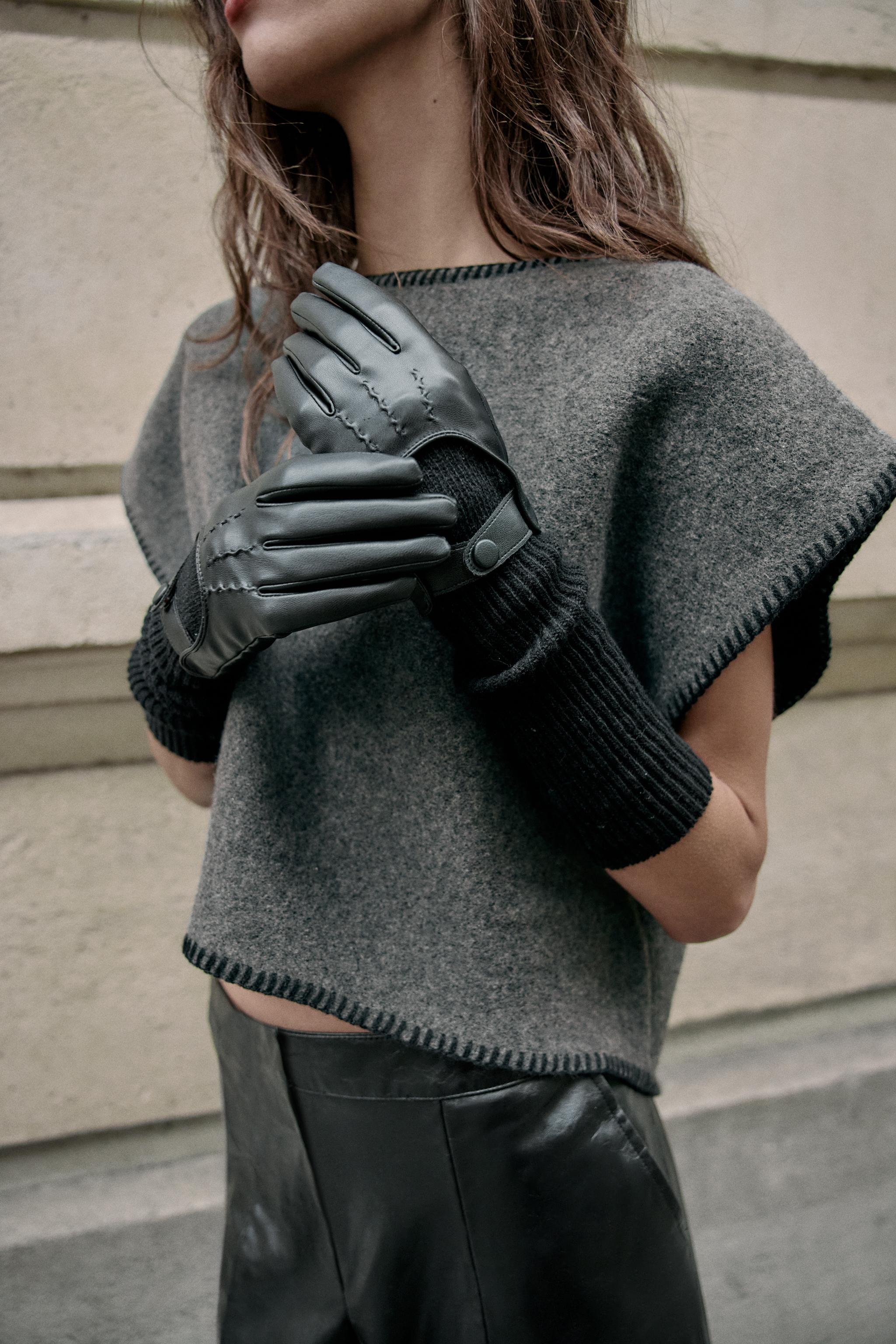 COMBINATION FAUX LEATHER GLOVES