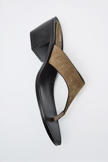 SPLIT SUEDE HEELED SANDALS - Dark Khaki Green by Zara