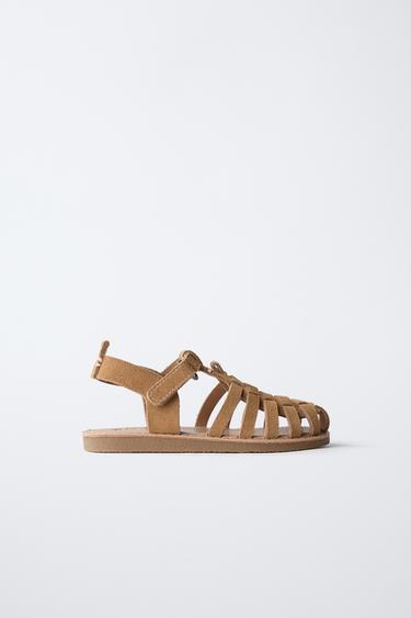 LEATHER CAGE SANDALS - Brown by Zara