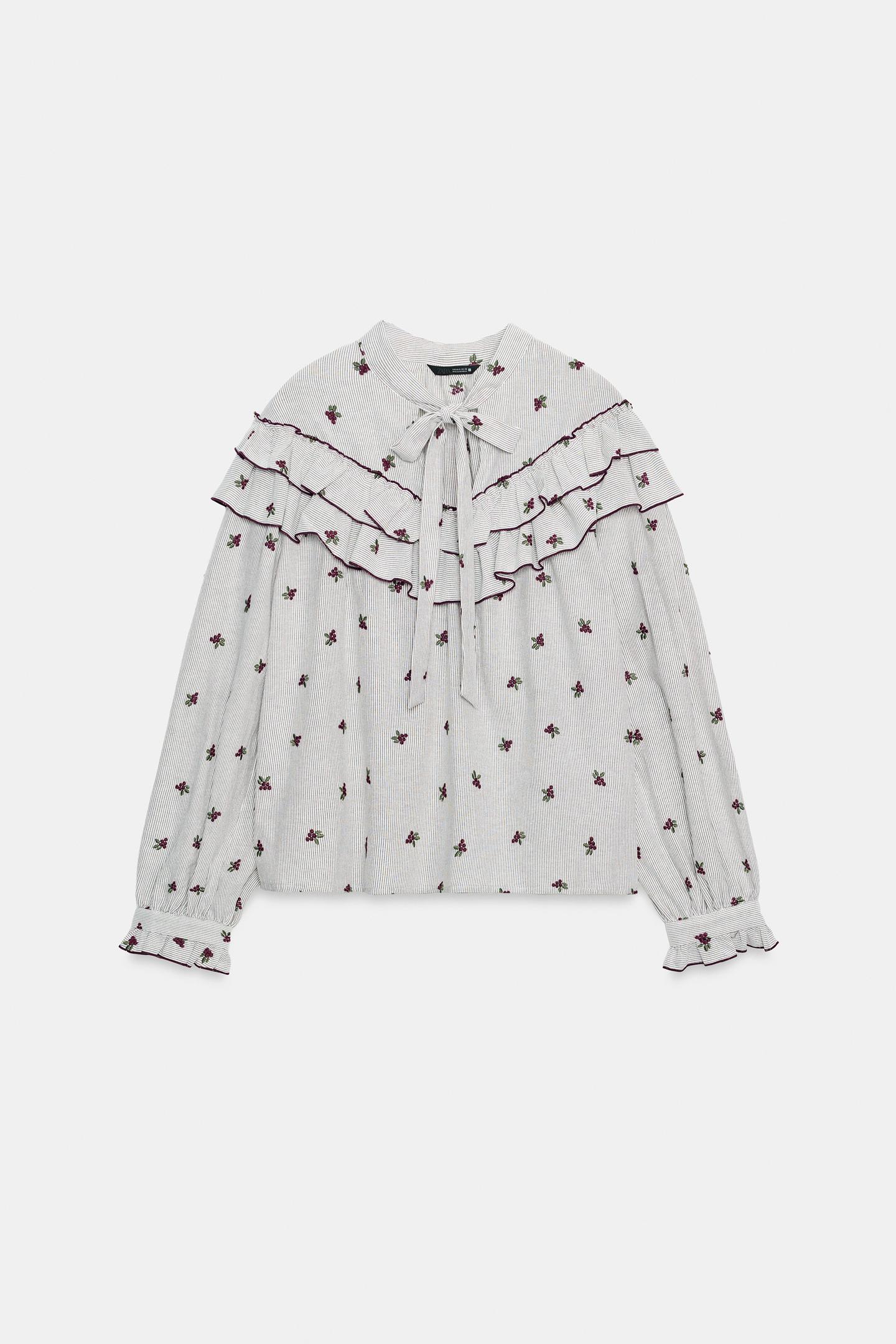 Женская блузка Zara Embroidered Ruffle, цвет: Разноцветный — фото 5