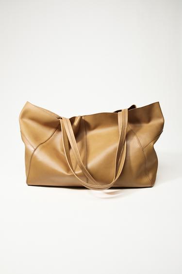 MAXI SHOPPER PIEL PESPUNTE - Tostado de Zara