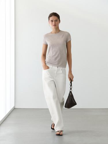 Camiseta manga corta detalle brillo - Plata vieja de Zara - Imagen 0