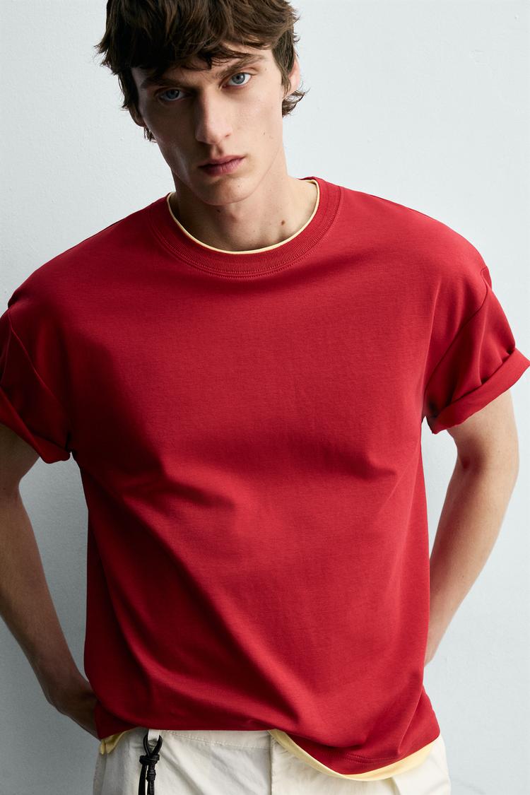 ZARA T-SHIRT WITH CONTRAST DOUBLE HEMS