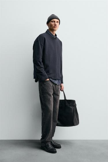 SUDADERA CUELLO REDONDO ACABADO IRREGULAR - Marino oscuro de Zara - Imagen 0