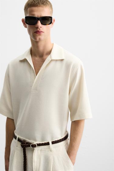 Zara RELAXED FIT TEXTURED POLO SHIRT - Ecru