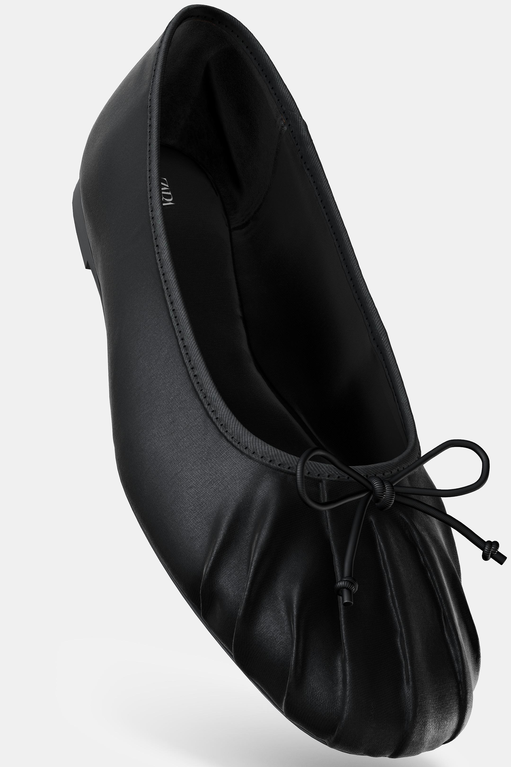 Zara SATIN BOW BALLET FLATS - Black