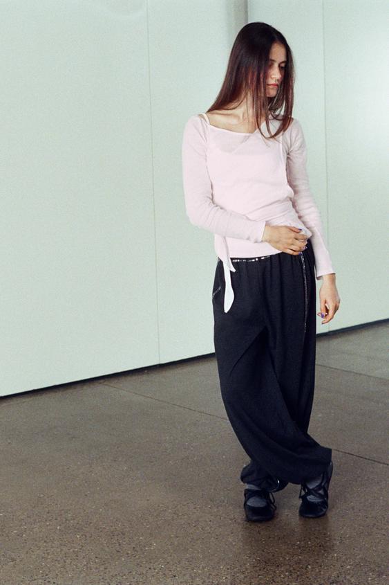 SEQUIN SAROUEL TROUSERS - Grey marl by Zara - Image 0