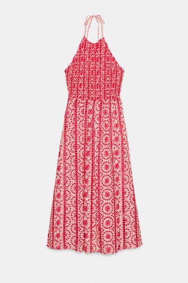 VESTIDO MIDI HALTER ESTAMPADO - Rojo de Zara - Imagen 0