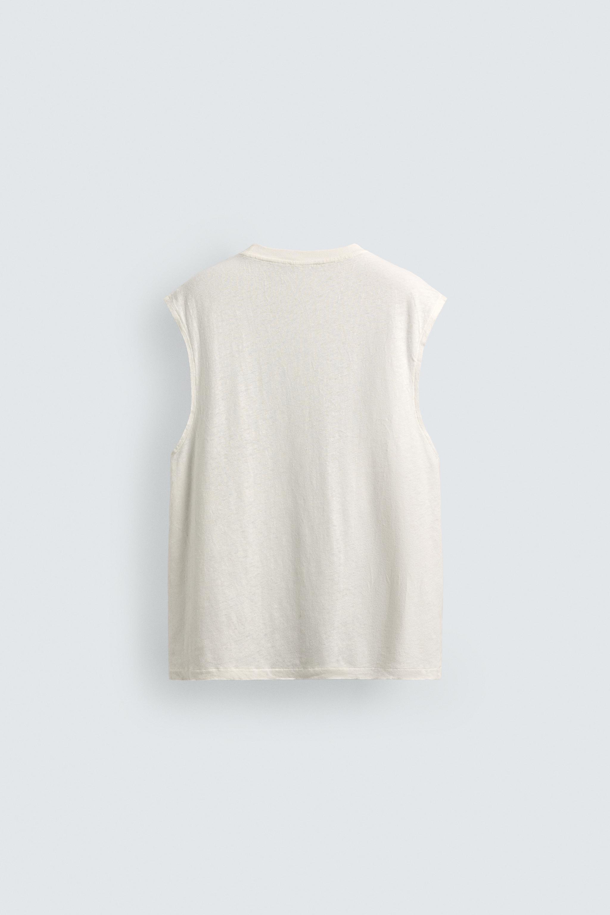 COTTON - LINEN PATCH TANK TOP - White | ZARA Singapore