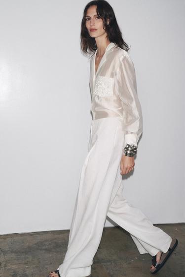 ZW COLLECTION EMBROIDERED POCKET SHIRT - Oyster-white by Zara