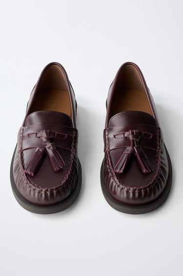 LEATHER TASSEL LOAFERS LIMITED EDITION - Burgundy Red by Zara - Image 3