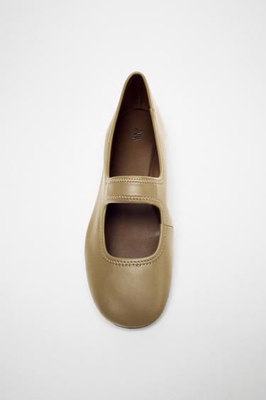 SOFT STRAP BALLERINAS - Khaki Green by Zara