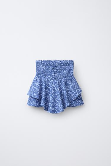 JUPE-SHORT FLEURS CAPE - Bleu de Zara