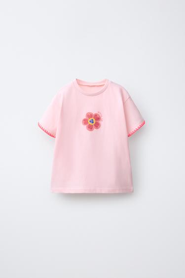 ФУТБОЛКА С ВЫШИВКОЙ — РОЗОВЫЙ от Zara