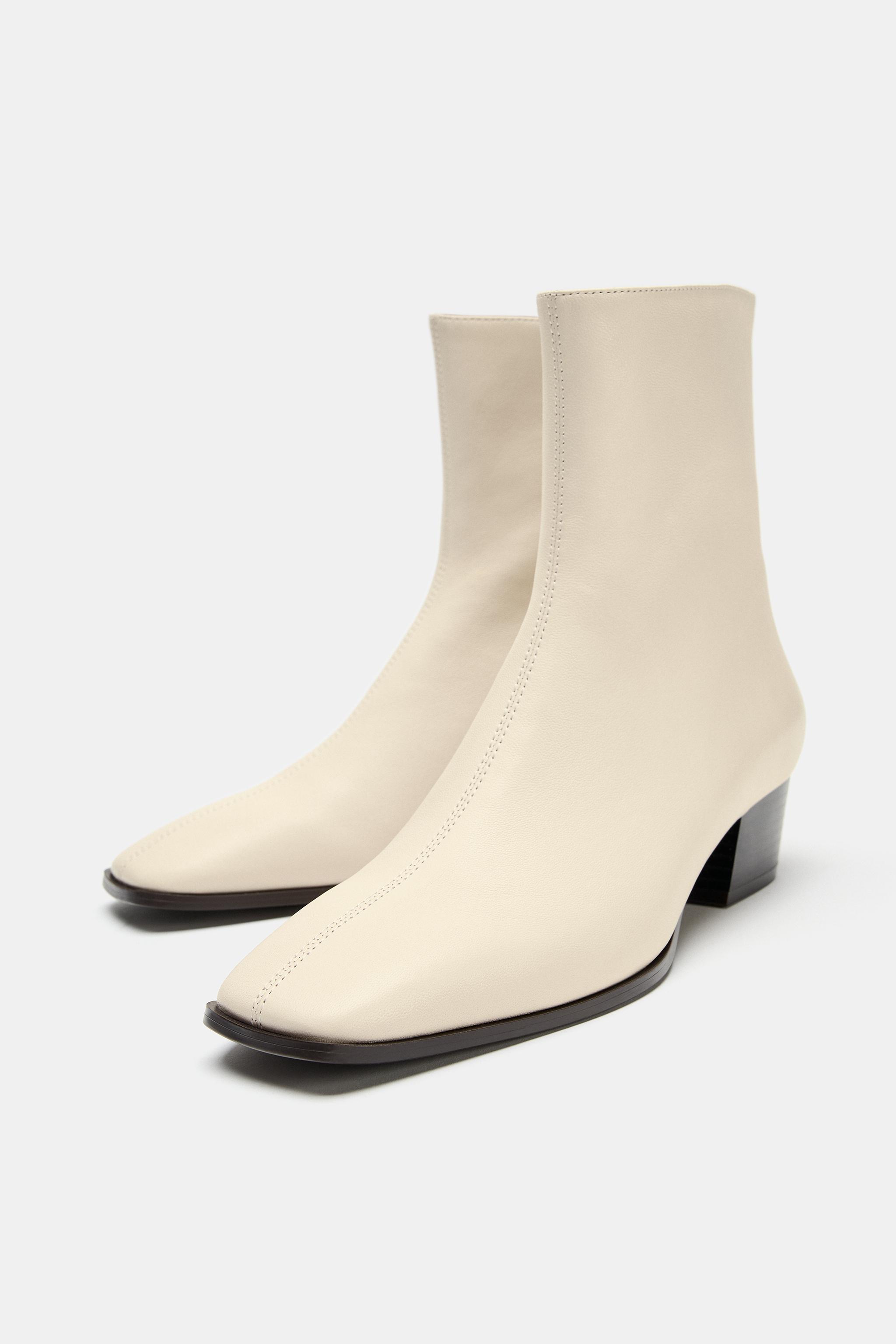 レザーヒールショートブーツ - ベージュ | ZARA Japan / 日本