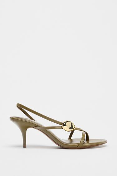 HEELED SANDALS WITH STRAPS AND METAL DETAIL - Khaki Green by Zara