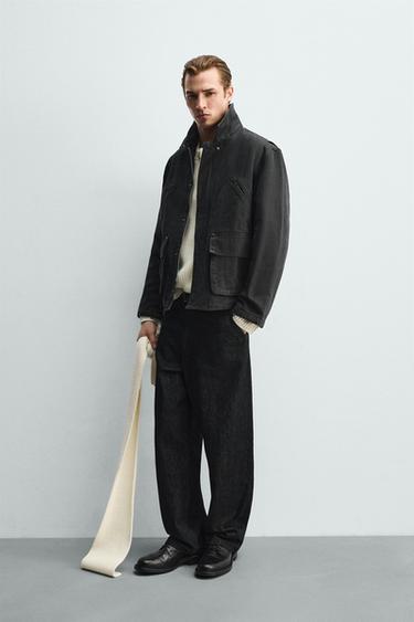 RELAXED FIT WASHED POCKET JACKET - Dark grey by Zara - Image 3