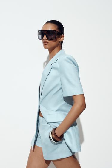 MID-RISE LINEN BLEND BERMUDA SHORTS - Light blue by Zara - Image 2