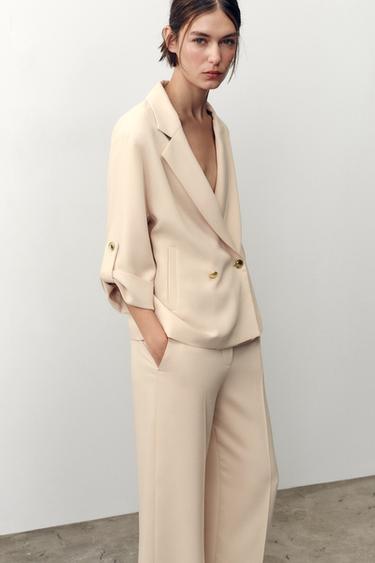 DOUBLE-BREASTED BLAZER WITH ROLLED-UP SLEEVES - Sand by Zara - Image 2