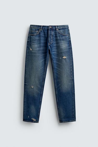 RIPPED SLIM FIT JEANS - Mid-blue by Zara - Image 6