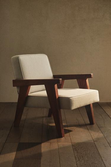 ZARA HOME BY BLASCO UPHOLSTERED WALNUT ACCENT CHAIR - Ecru by Zara - Image 6