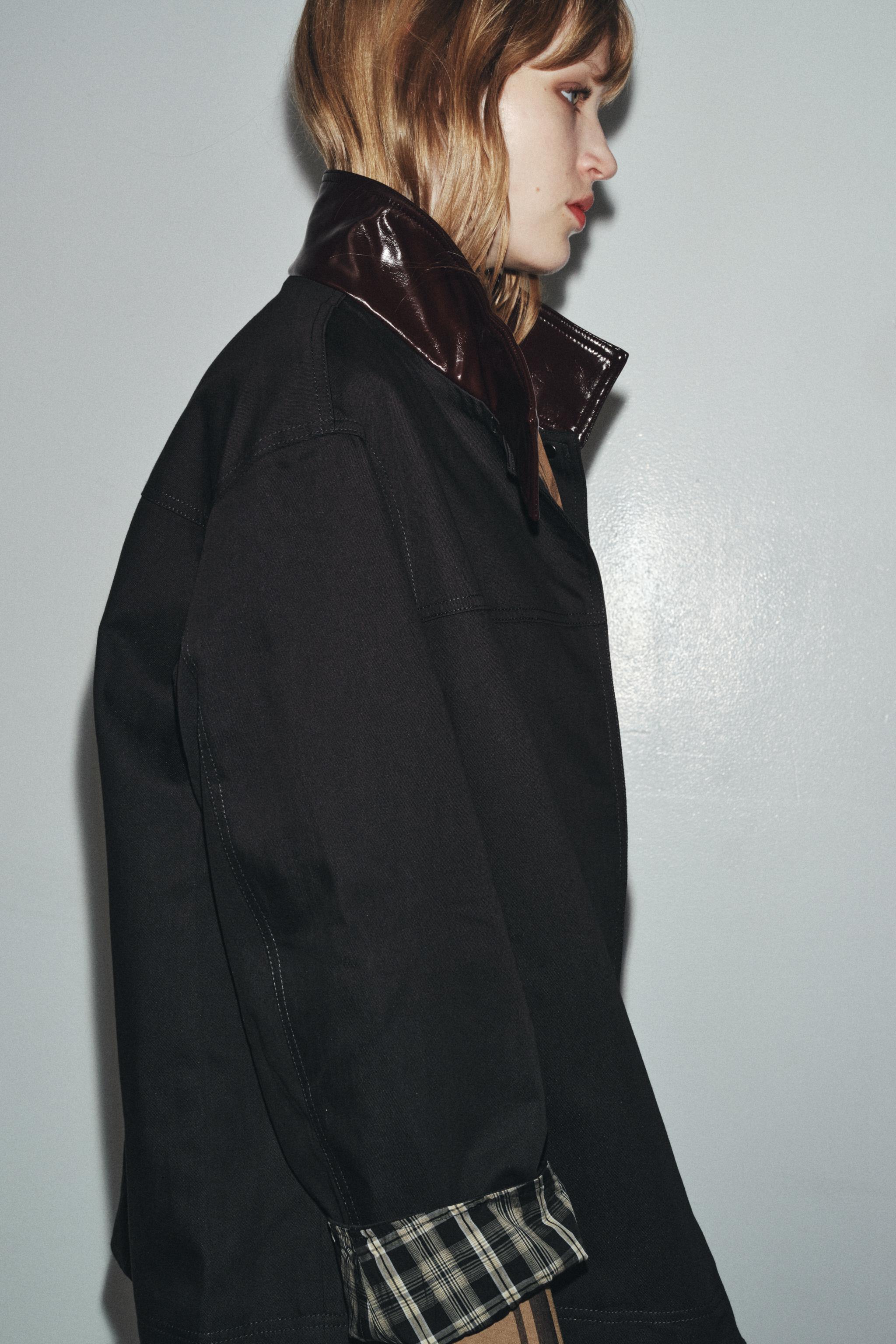 ZW COLLECTION CONTRAST COLLAR JACKET - Navy blue | ZARA