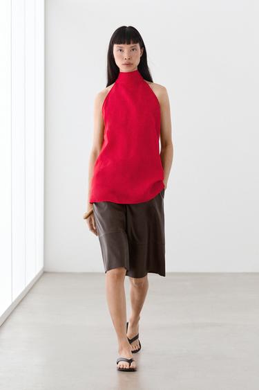 Zara 100% linen flowing halter top - Red - Image 0