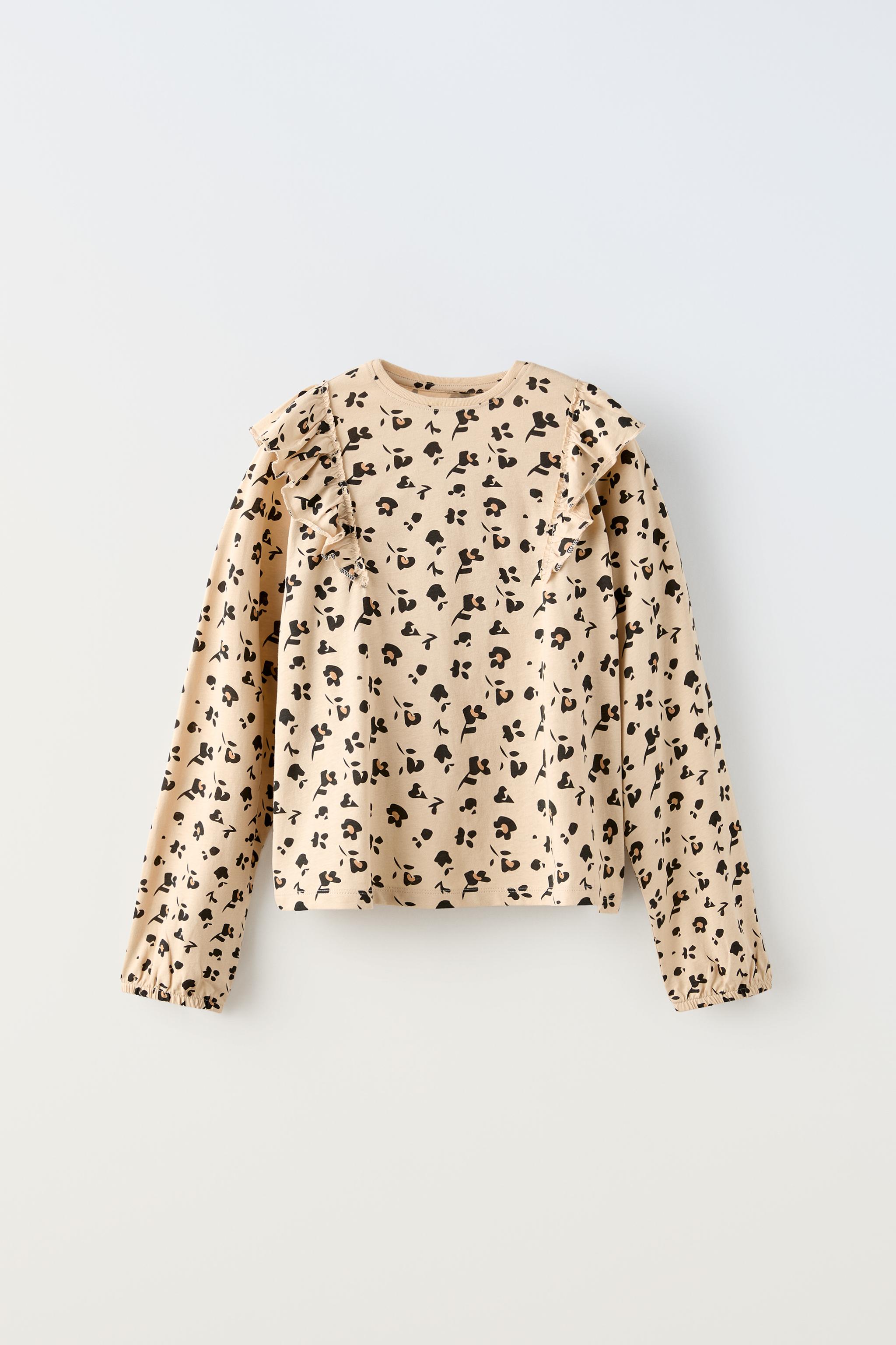 Zara Ruffled Leopard Print T Shirt 710 Unisex