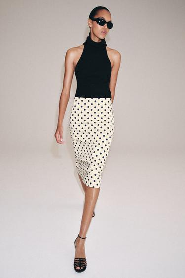 ZW COLLECTION POLKA DOT PENCIL SKIRT - Ecru / Black by Zara