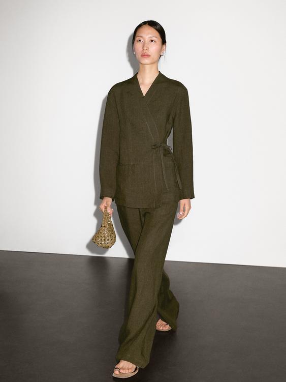 Linen straight-leg trousers