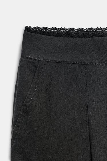 PANTALON DROIT EN LIN DENTELLE - Gris anthracite de Zara - Image 6
