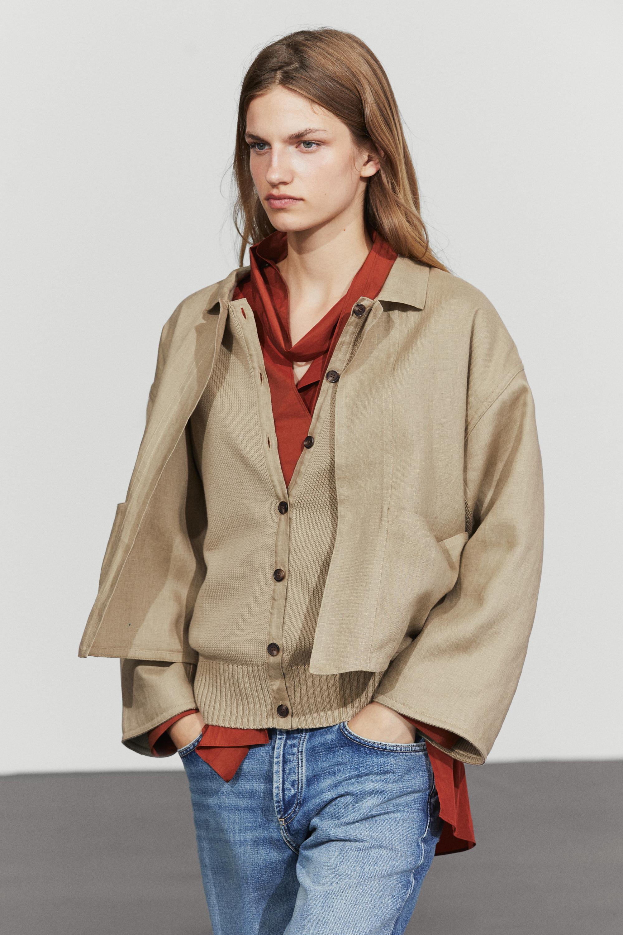 Cotton linen blend cardigan with pockets — Greenish