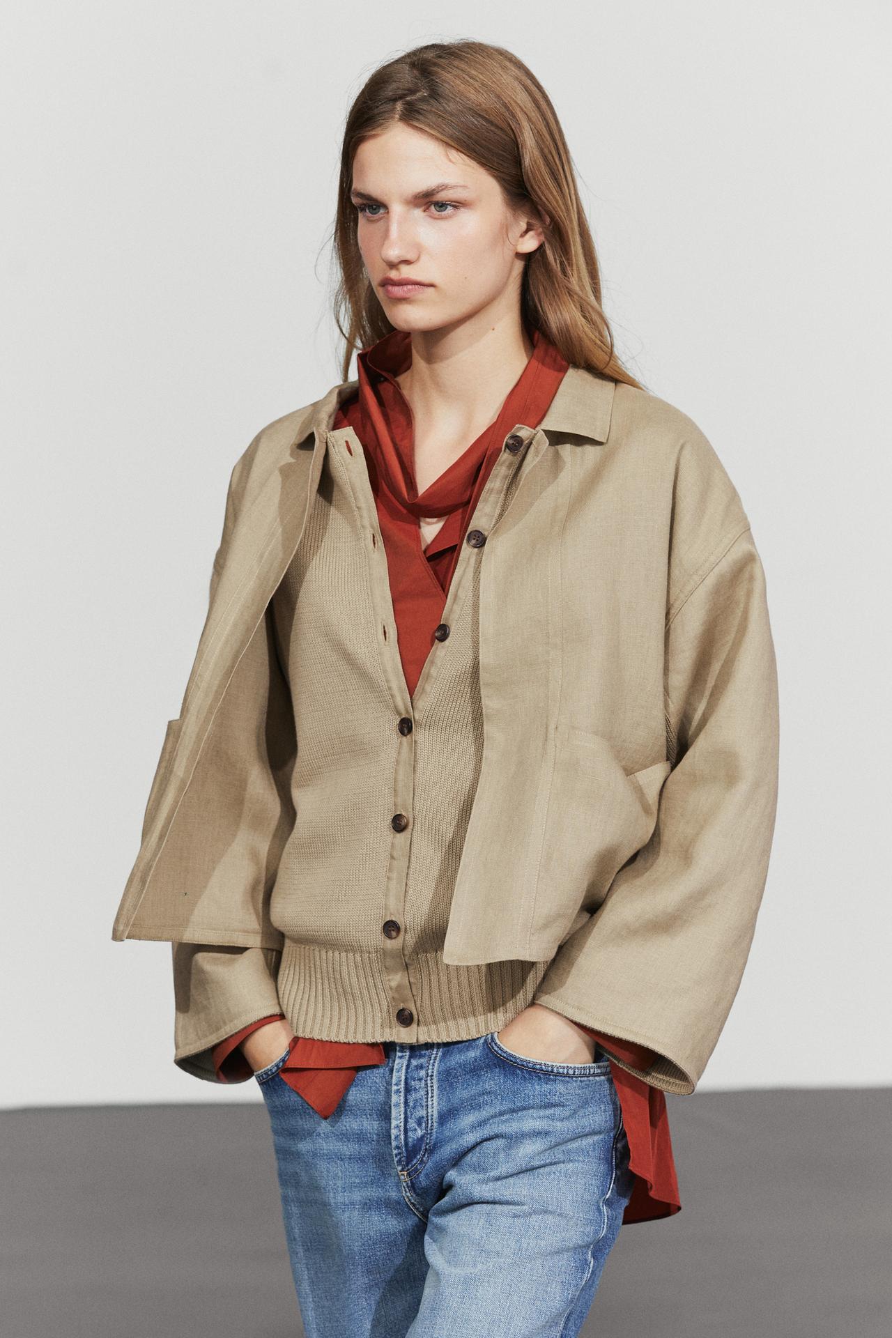 Cotton linen blend cardigan with pockets — Greenish