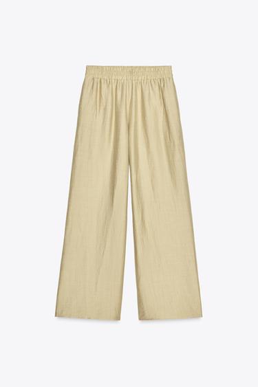 Zara ELASTIC WAIST WIDE LEG PANTS - taupe brown